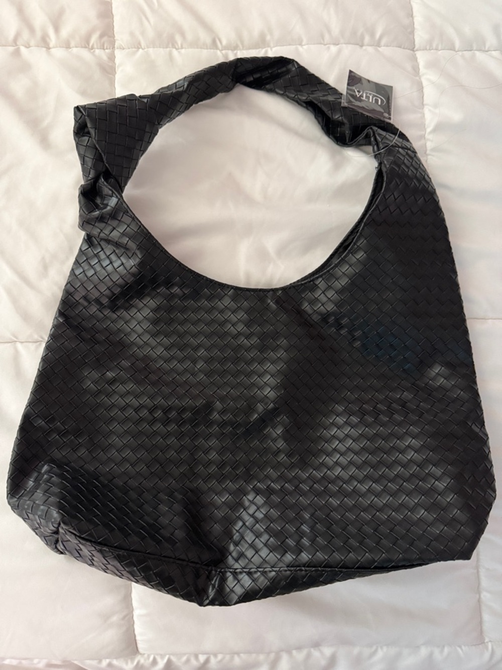 Black Woven Faux Leather Hobo Bag NWT